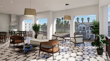 Living room with checkered floor